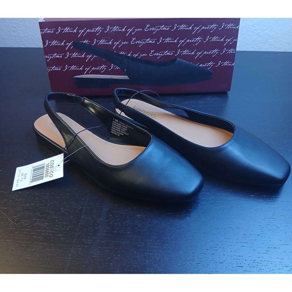 Kensie Felice Black Slingback Square Toe Flat Shoes KS252490 Womens 7.5 NEW